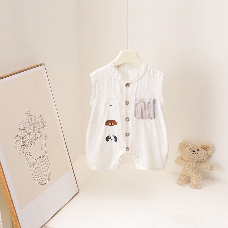 Romper Bayi Motif Beruang Kart - Baby Summer Linen Sleeveless Jumpsuit ulasan dan harga